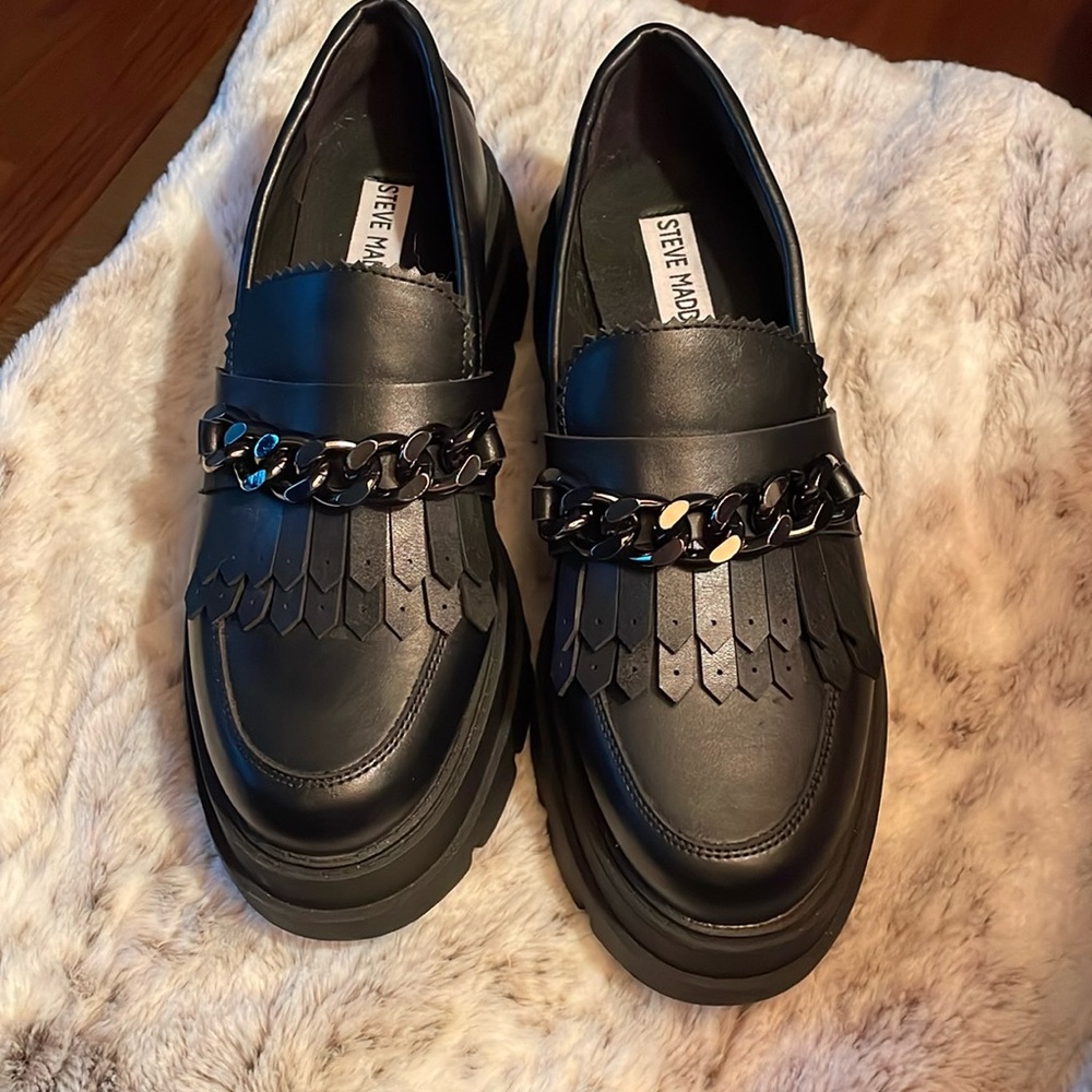 Steve Madden Black Loafers with Chain Detail